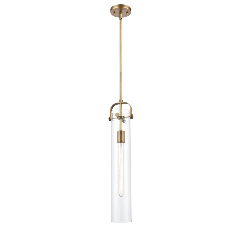 Erie 1 Light 4" Stem Hung Pendant, Brushed Brass, Clear, 22" H x 3.88" W x 3.88" D
