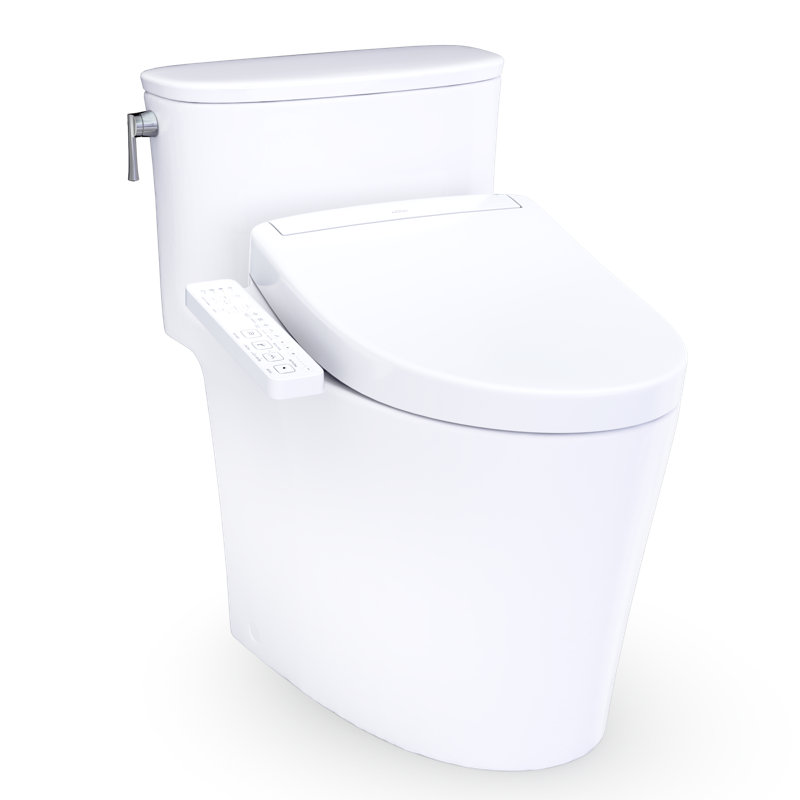 TOTO Aurora WASHLET+ S2 One-Piece Elongated 1.28 GPF Universal Height Toilet with CEFIONTECT, Cotton White - MW6863346CEFG#01