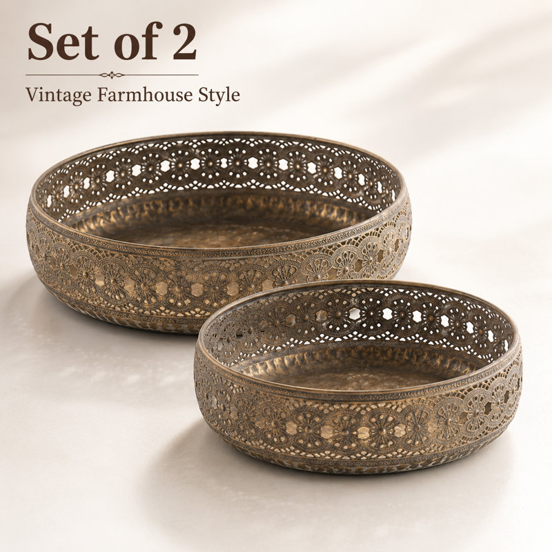 Set of 2 Boho Round Decorative Trays