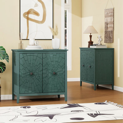 Vintage Sideboard Cabinet With Carved Roman Column Legs, Hand-Painted Green Finish, Hidden Storage Compartments, Reinforced Structure, Raised Base For Easy Cleaning, For Living & Dining Room