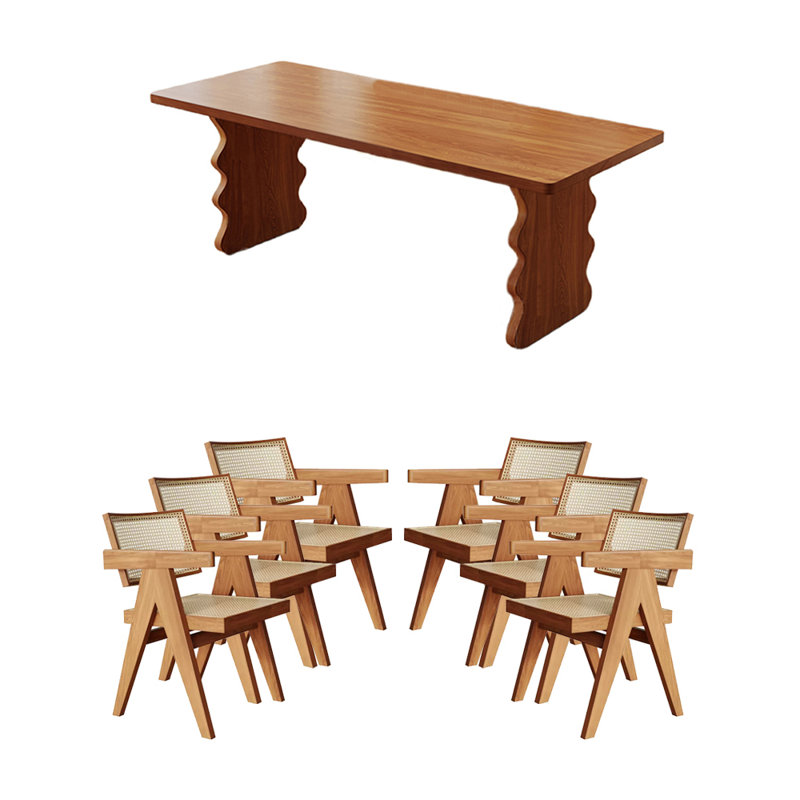 6 - Person Solid Wood Solid Wood Top Double Pedestal Dining Set, 29.53"H x 55.12"L x 27.56"W