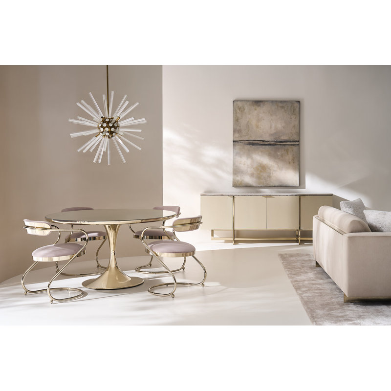 Semper Round Glass Dining Table, Clear, Whisper of Gold