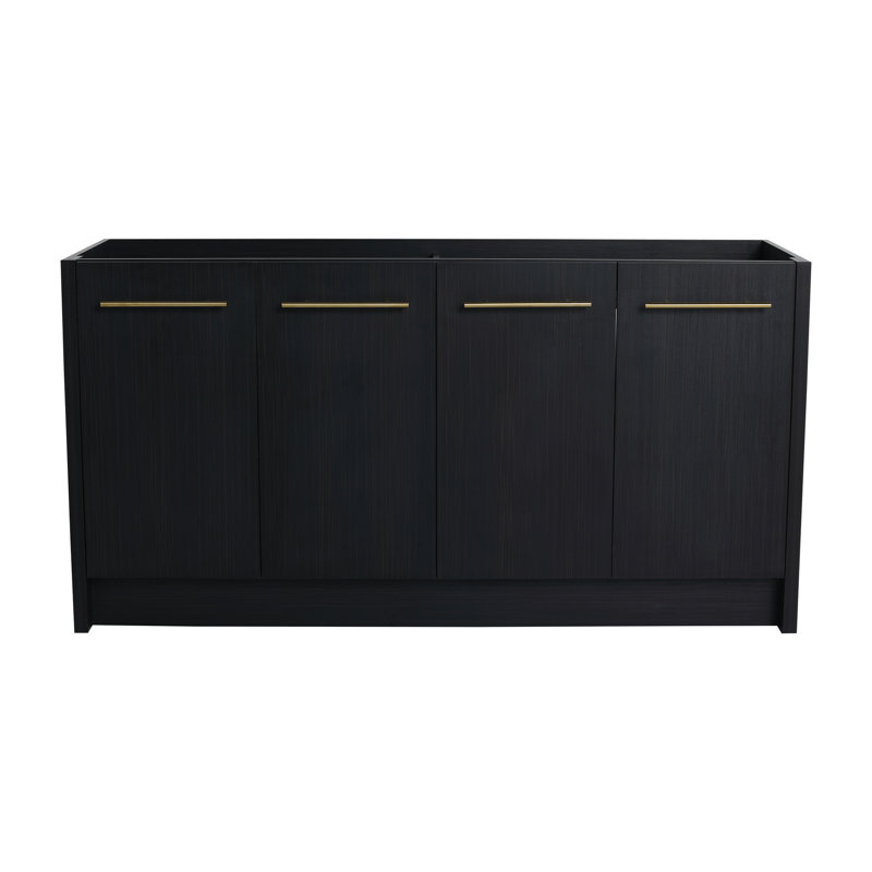 Corps de meuble-lavabo autoportant de 60 po, coque en châtaignier noir, porte à fermeture en douceur, impression de rangement abondante, support en contreplaqué