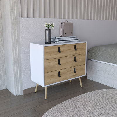 Commode Huna, unité moderne à 3 tiroirs avec poignées