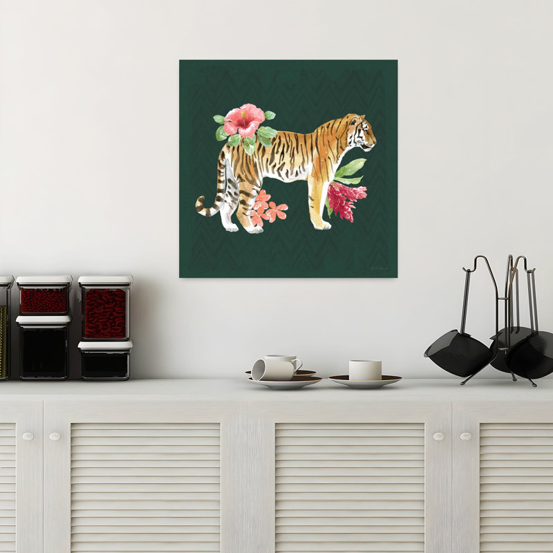 «Tigre de la jungle IV», art floral tropical, H 18 po x l 18 po