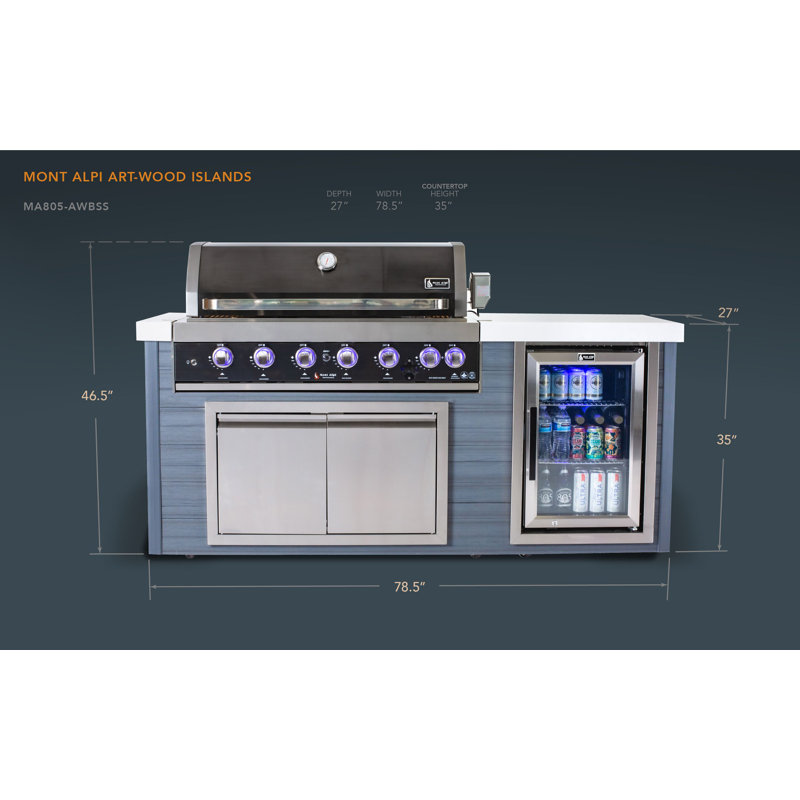 Mont Alpi Artwood Series 6-Burner Stainless Steel Outdoor Kitchen Island + Refrigerator