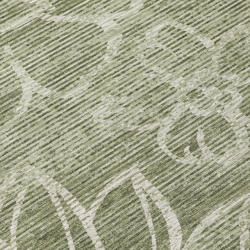 Machine Washable Indoor/Outdoor Chantille ACN2789 Floral Rug, 1'8" x 2'6", Olive