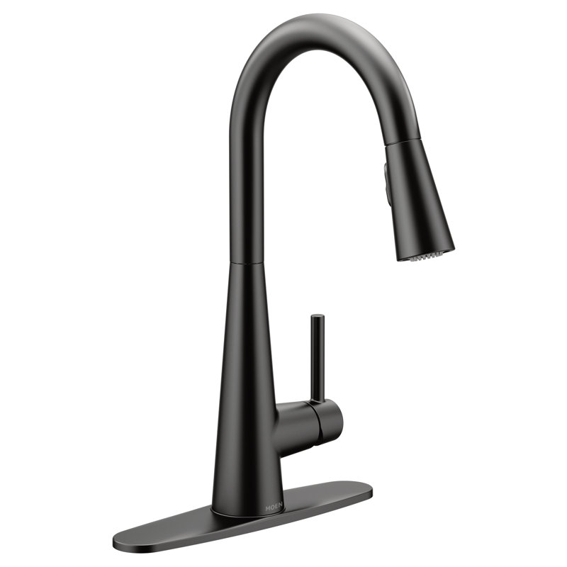 Robinet de cuisine à poignée simple rétractable élégant avec technologies Power Boost et Duralock Moen, Noir mat