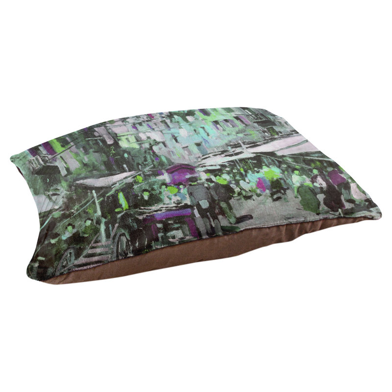 Carletta Pet Bed, Small (29.5" W x 19.5" D x 2.5" H), Green/Pink/Grey