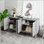 Armoire de rangement rétro à 4 portes avec portes géométriques sculptées à la main et tablettes réglables