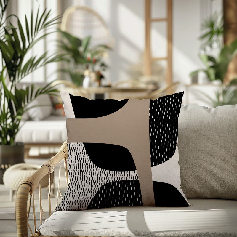Coussin carré intérieur / extérieur pia, H 15 po x l 15 po, Beige / noir / blanc cassé