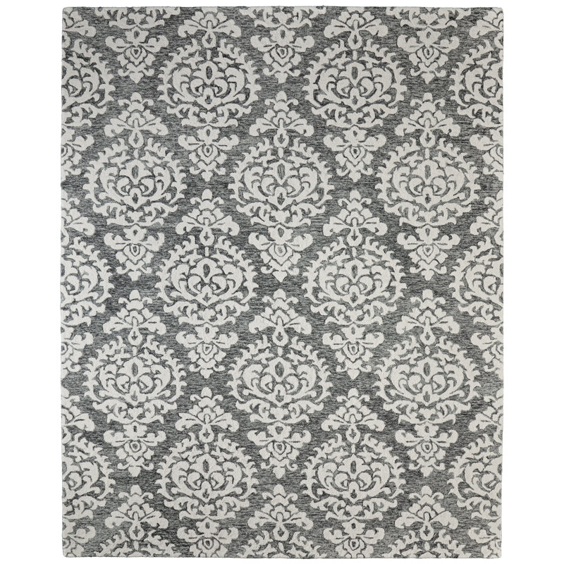 Tapis gris floral et botanique Brockington, Rectangulaire 8 pi x 10 pi