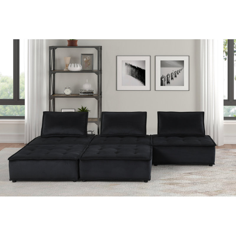 Canapé modulaire en velours noir 5 pièces Anna