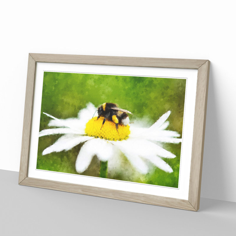 Bee Collecting Pollen Vol.2 - Picture Frame Painting, Oak Framed, 27cm H x 36cm W x 2cm D