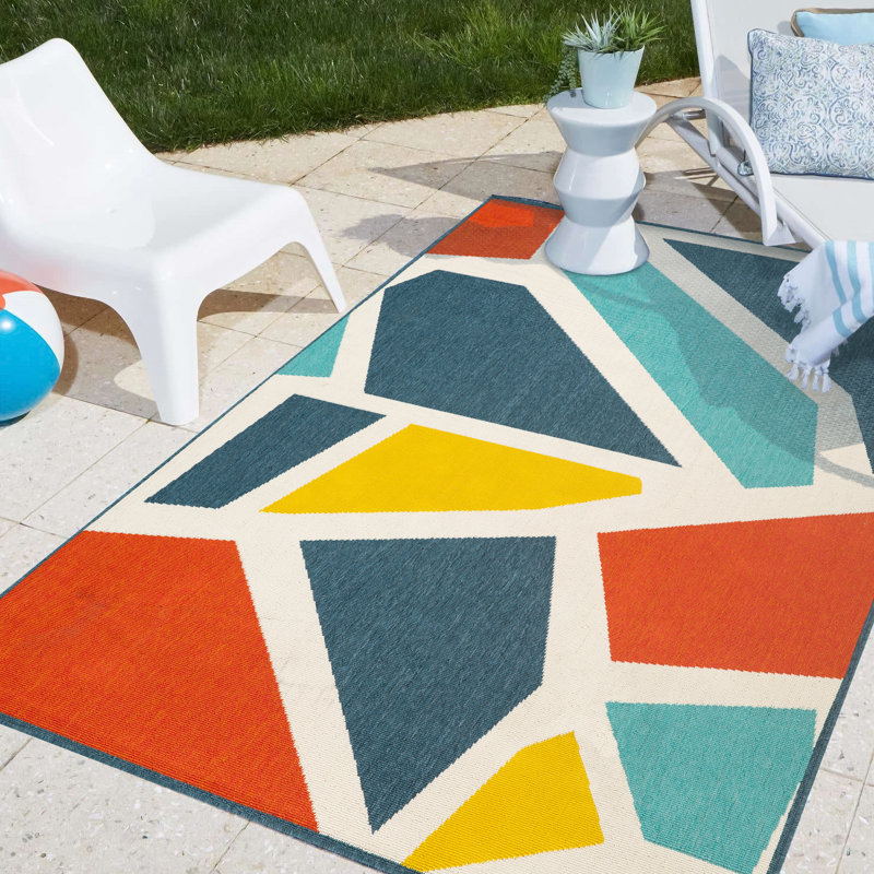 Tapis d'intérieur / extérieur à motif géométrique abstrait moderne Mapa, Rectangle 5 pi x 7 pi