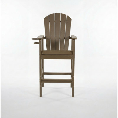 HDPE Bar Height Adirondack Chair with Cup Holder, All-Weather Outdoor Patio Bar Chair with Armrests(WW)