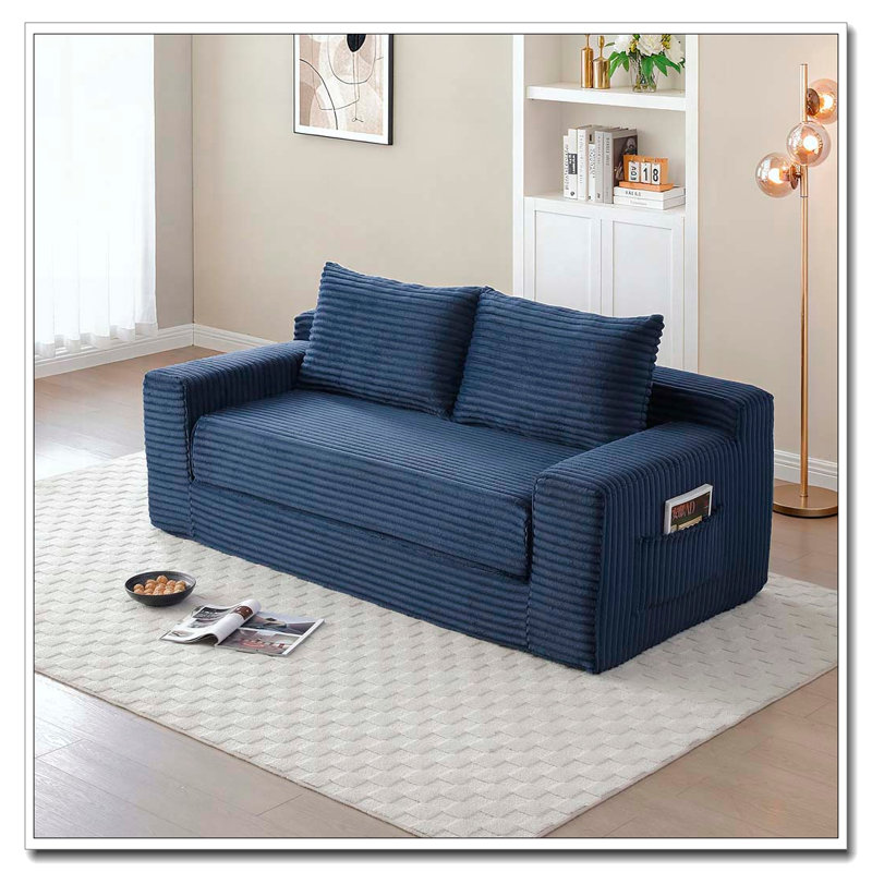 2 in 1 Convertible Folding Couch Bed,Memory Foam Cloud Loveseat Sofa, Blue