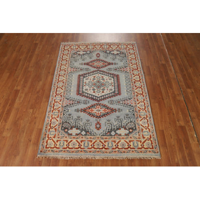Gray Wool Geometric Traditional Oriental Rug 4x6