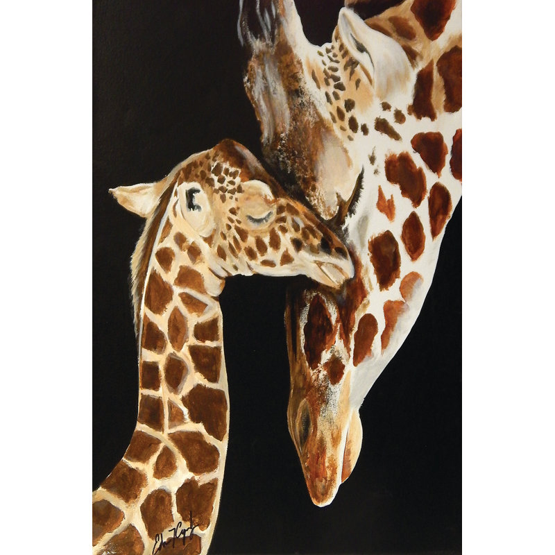 Giraffes First Kiss par Ed Capeau - reproduction d'art sur toile tendue, H 36 po x l 24 po x P 1,5 po
