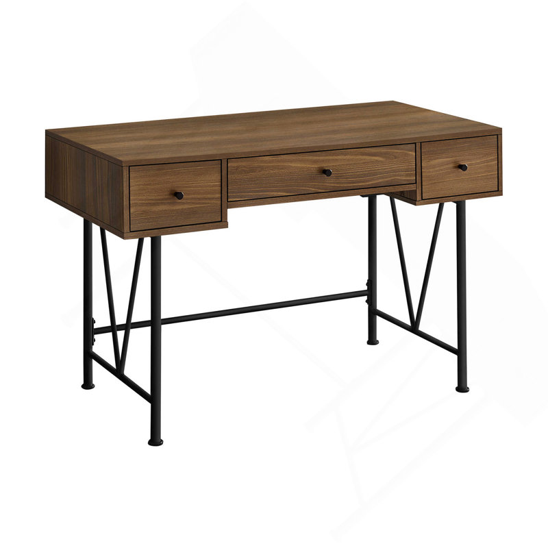 Bureau d'ordinateur, bureau personnel, ordinateur portable, tiroirs de rangement, L 48 po, travail, stratifié noyer, métal noir, transitionnel