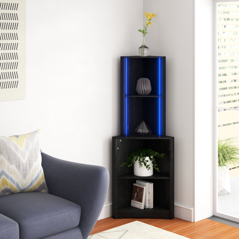Badina Modern Display Corner Bookcase with Colourful LED Light