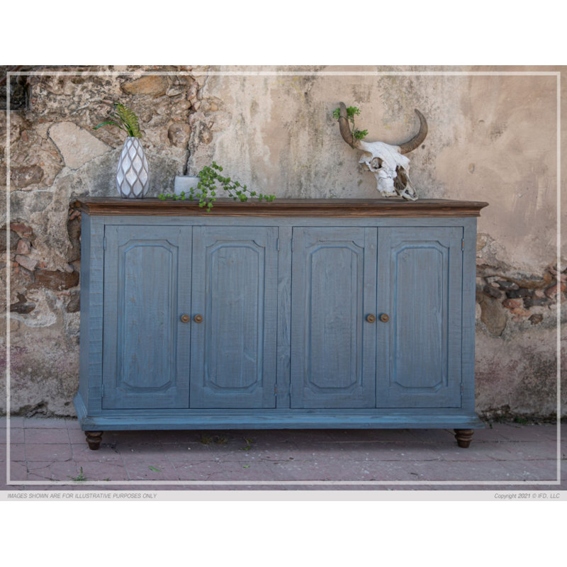 Console en bois massif 71 po Oona, Brun, Bleu ciel