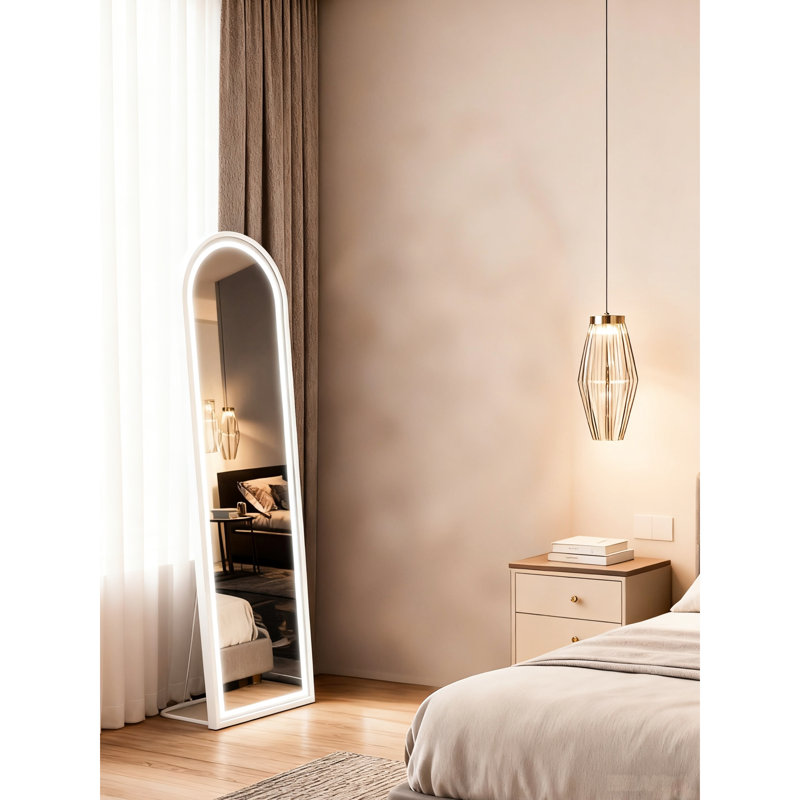 Wall - Mountable Or Leaning 63"X 20" Full Length Mirror With Warm, Natural And Cool , High Reflectivity Glass, Artistic Exterior Coating Body Floor Adjustable Brightness Color Temperature Scales,