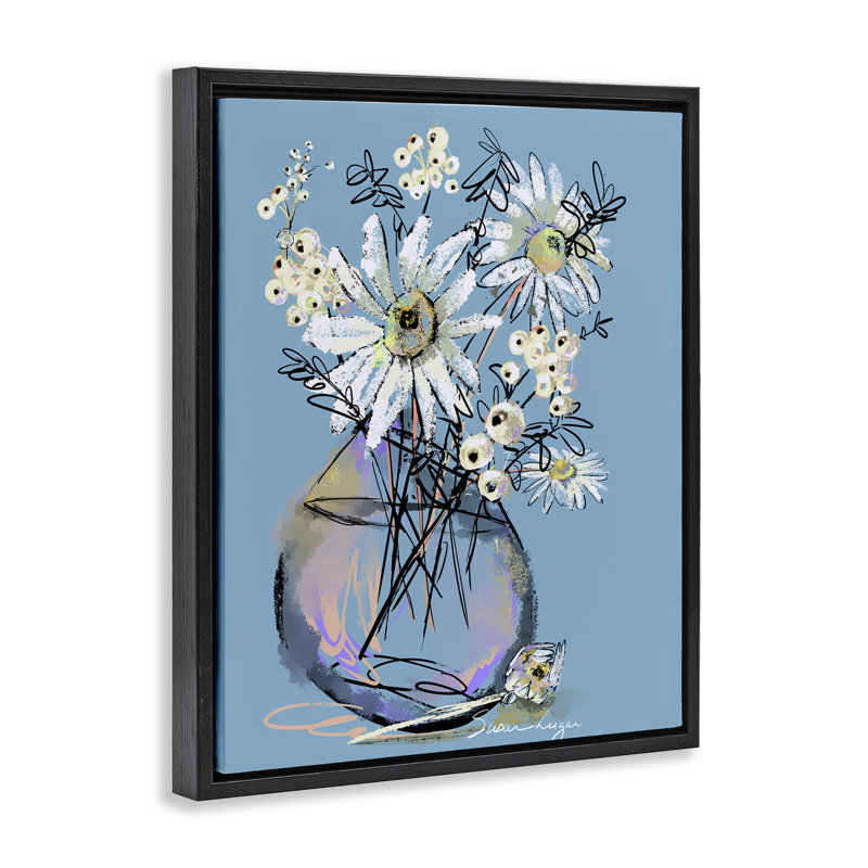 Cadre flottant Snow Berries And Daisies, design par Susan Lugar, H 31 po x l 25 po, Cadre flottant noir de jais