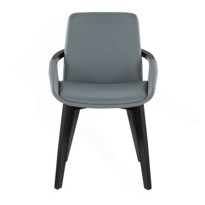 Chaise en bambou noir et similicuir gris
