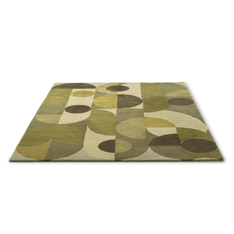 Decor Hand Tufted Wool Geometric Area Rug in Green, Rectangle 9' x 12'