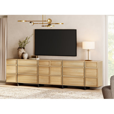 Maisonet Modern TV Stand For Tvs Up To 110 Inch, Entertainment Center TV Console Table With 18 Drawers And T-Shaped Wood Legs, Media Console For Livin by Ebern Designs