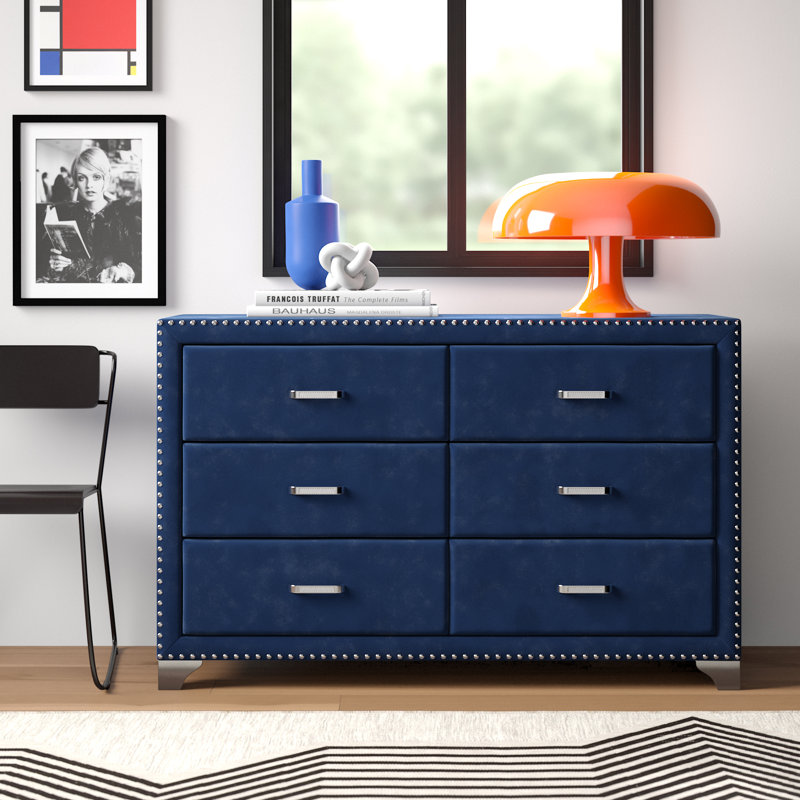 Willa Arlo™ Interiors Shera 60 Inch Velvet Dresser, Modern Glam, 6 Drawer, Nailhead & Reviews