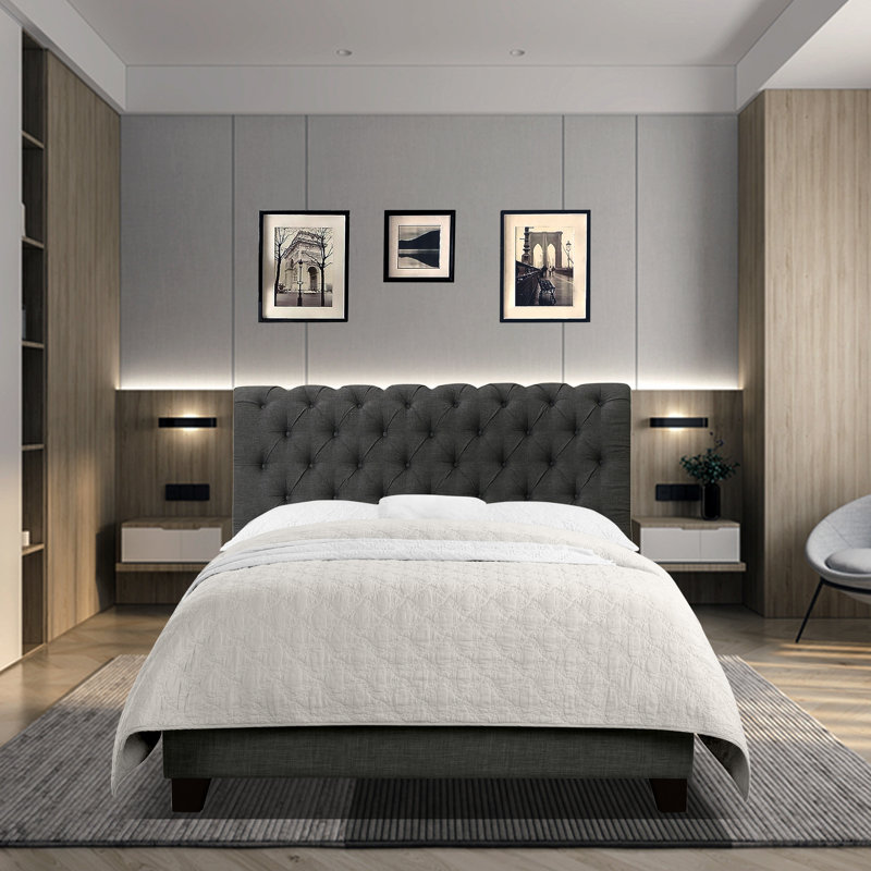 Base de lit tapissier Bradson, Grand, Gris anthracite