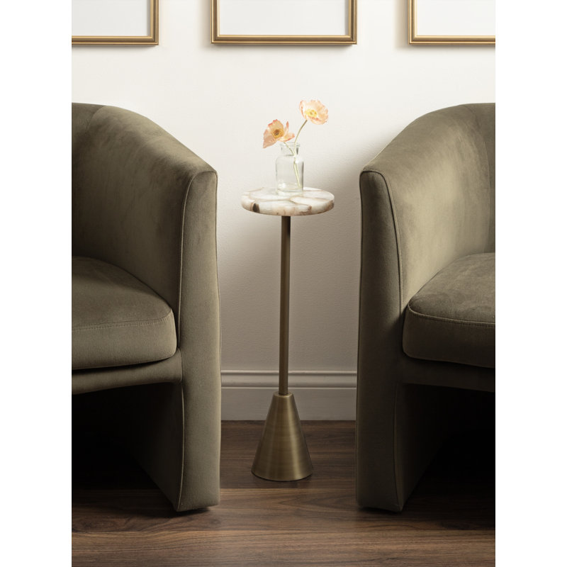 Table ronde en métal et pierre, Blanc, Or