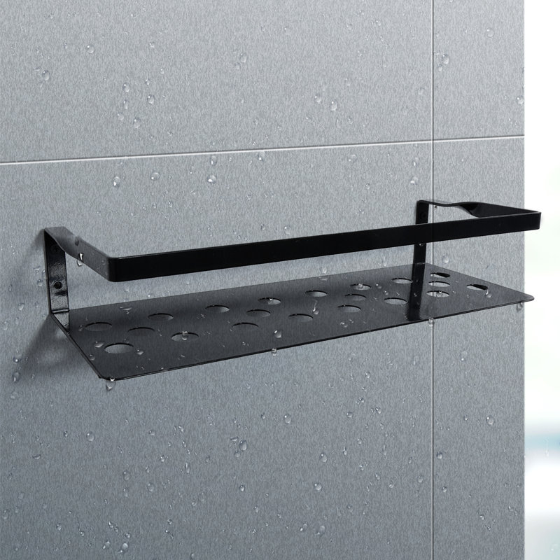 2 Piece Iron Floating Shelf with Towel Bar, Black