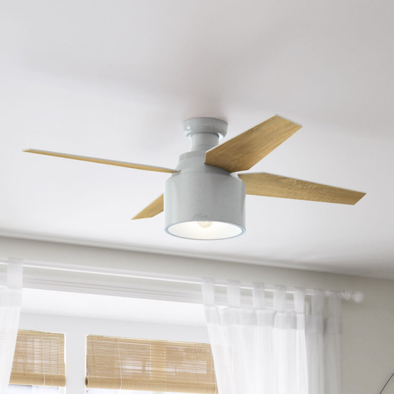 52" Cranbrook 4 - Blade Flush Mount Ceiling Fan with Lights and Remote, Dove Gray