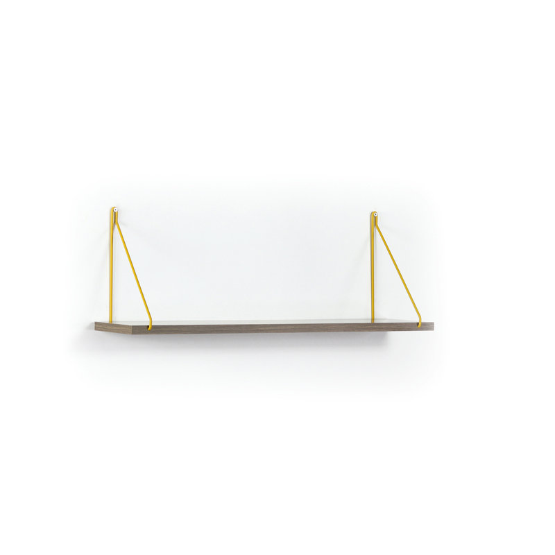 Palmer Floating Wall Decor Wall Mounted Rustic Decorative Hanging Metal Bracket Single Shelf For Books, Walnut/Gold