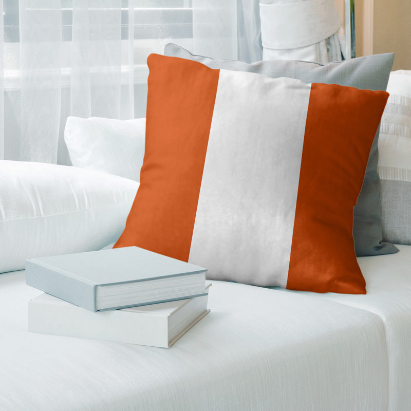 Leather/Suede Reversible Throw Pillow, 26" x 26", Orange/White/Orange