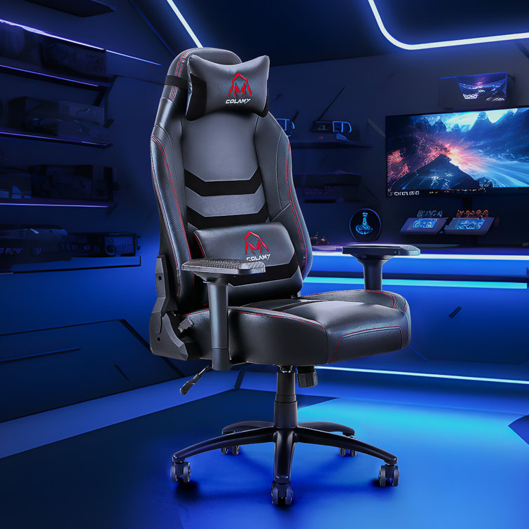 Ergonomic Gaming Chair with 4D Armrests, Headrest, & Lumbar Support Inbox Zero Upholstery Color: Black