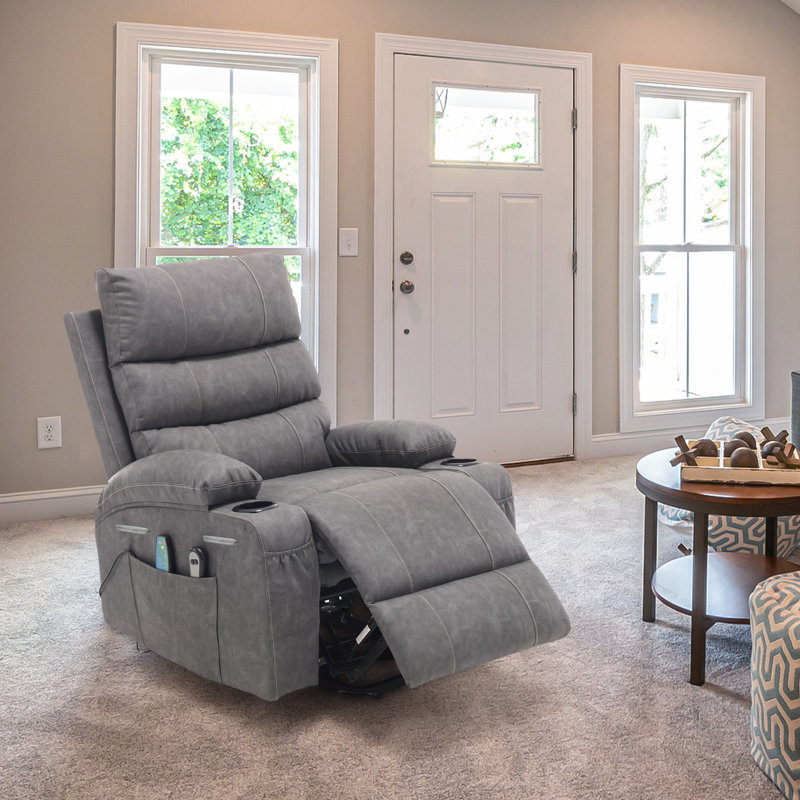 Geier PU Upholstered Heated Massage Chair,Lift Assistance, Gray