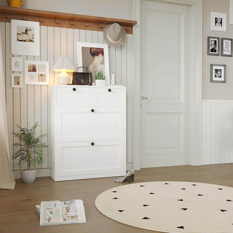 Armoire de rangement pour chaussures 12 paires avec 2 tiroirs, Blanc