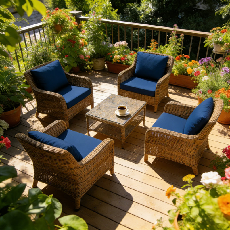 Fade Resistant Outdoor Chair Cushions Set Of 4, 25.6X25.6 Deep Seat Patio Cushions, High Resilience Foam Replacement Patio Chair Cushions Set Of 4 With Removable Cover For Sofa, Adirondack Chair, Sectional,Classic Blue