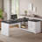 61" Office Desk Farmhouse Executive Desk L Shaped Desk With File Drawers Computer Desk With Power Outlets Black White-1411744618