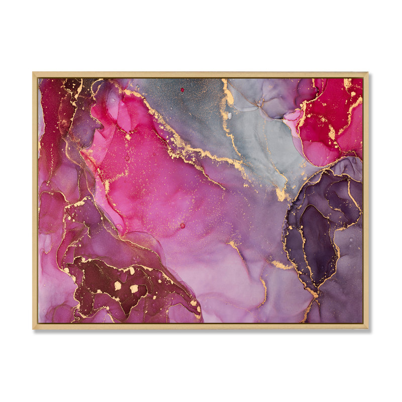 Rose et noir, art abstrait fluide de luxe III - peinture sur toile, H 24 po x l 32 po x P 1 po, Cadre flottant en érable