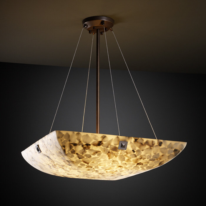 Luminaire suspendu inversé 3 lumières Alabaster Rocks, Cercles concentriques, Noir mat, Bol carré