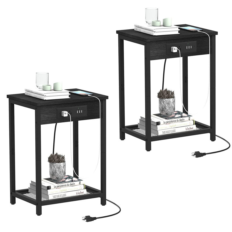 End Table Set and Built-In Outlets, Black