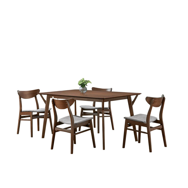 Ensemble de table de salle à manger 5 pièces Skie, 4 chaises, rectangulaire, bois massif brun, gris