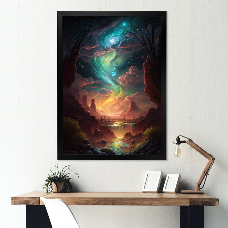 «Fantasy Desert Dunes Landscape III», impressions sur toile, H 44 po x l 34 po x P 1,5 po, Cadre noir