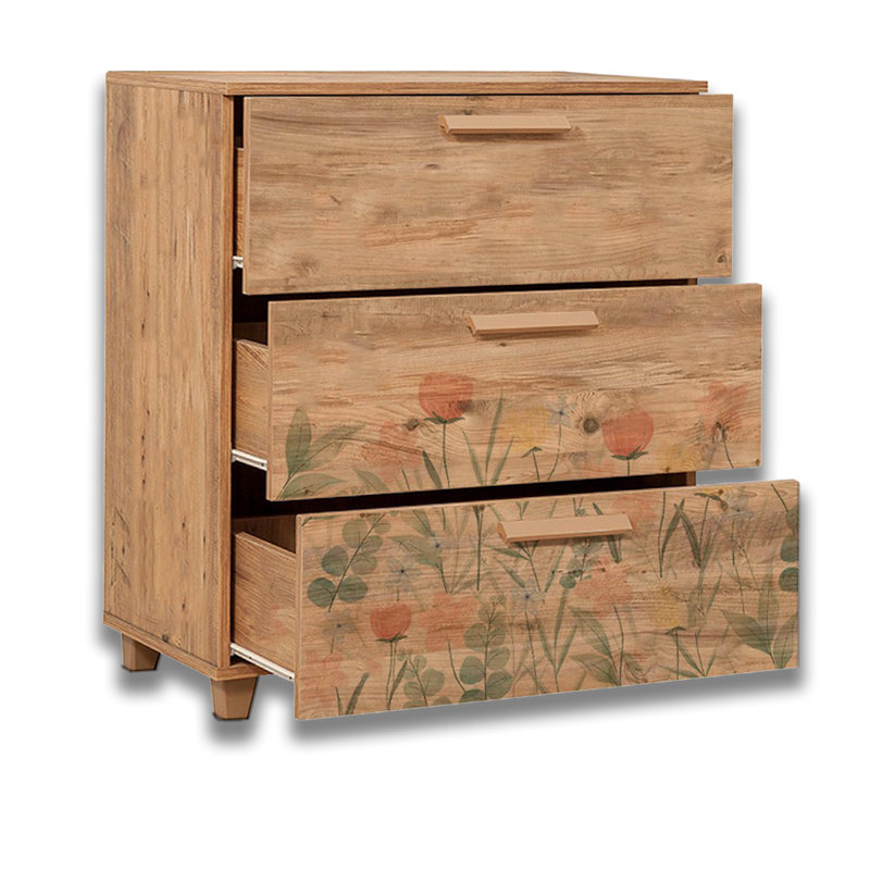 Commode 3 bandes à bordures florales