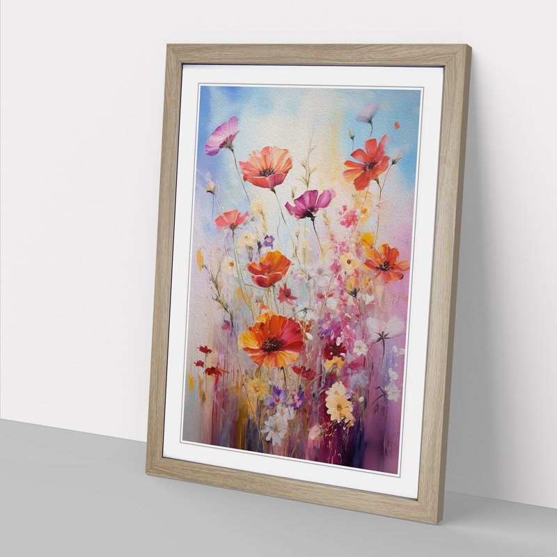 Wildflowers Gestural Art - Framed Print, Oak Framed, 34cm H x 25cm W